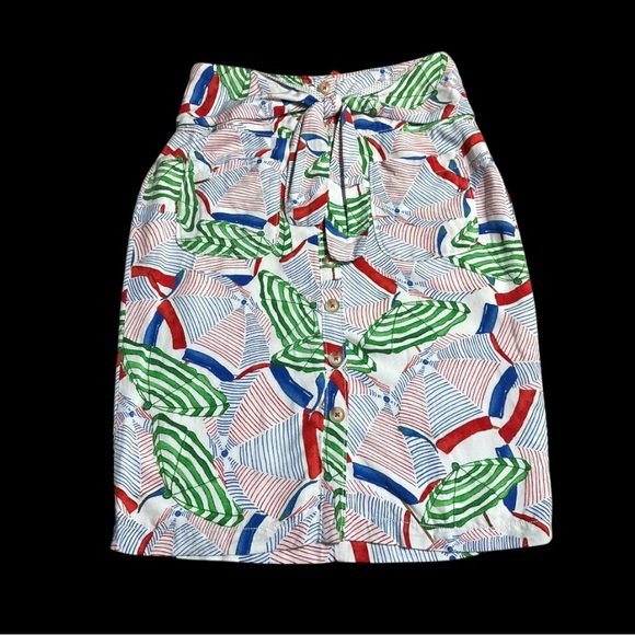 ANTHROPOLOGIE Conversations Shore Thing Umbrella Print Tie Front Pencil Skirt 4 - Picture 7 of 15